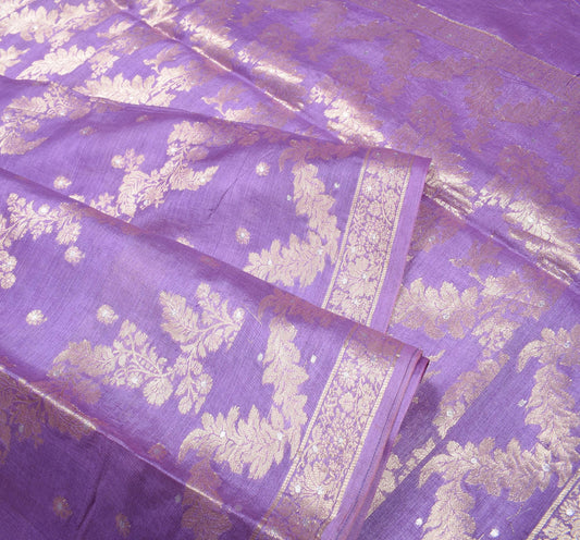 Sushila Vintage Purple Saree Zari Woven Pure Tussar Silk Sari Craft Fabric
