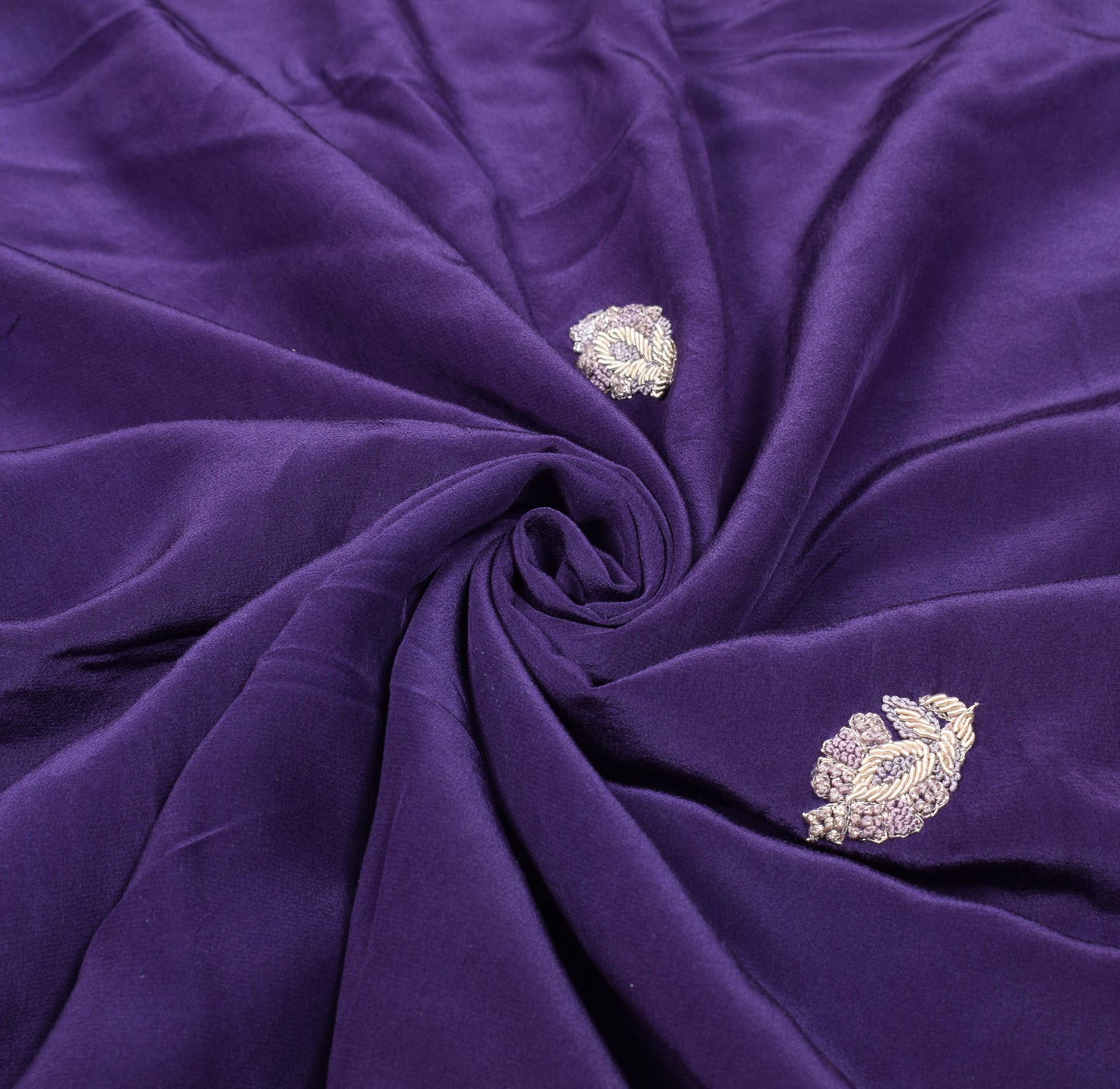 Sushila Vintage Purple Zardozi Work Saree HEAVY Pure Crepe Silk Soft Sari Craft Fabric