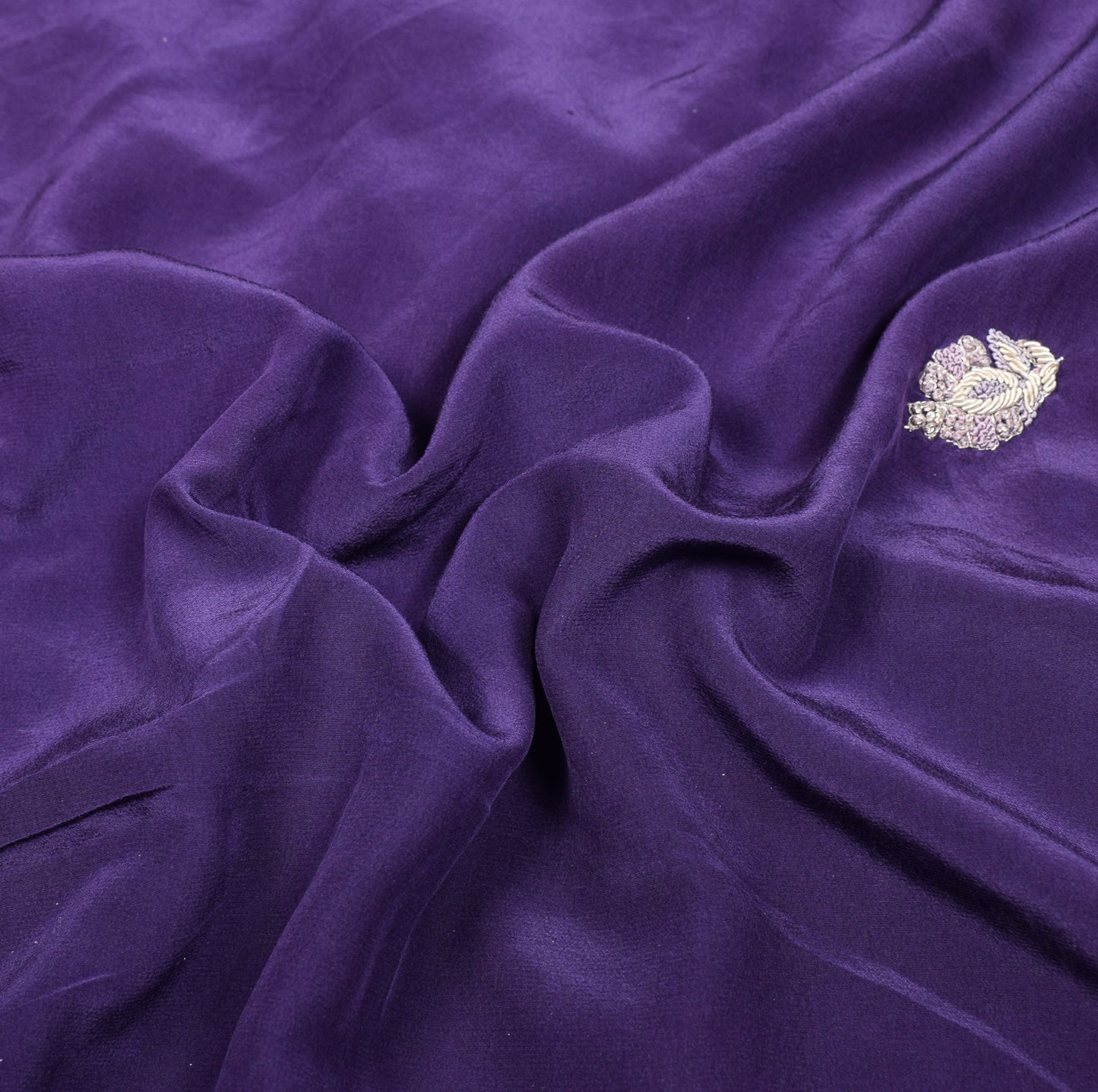 Sushila Vintage Purple Zardozi Work Saree HEAVY Pure Crepe Silk Soft Sari Craft Fabric