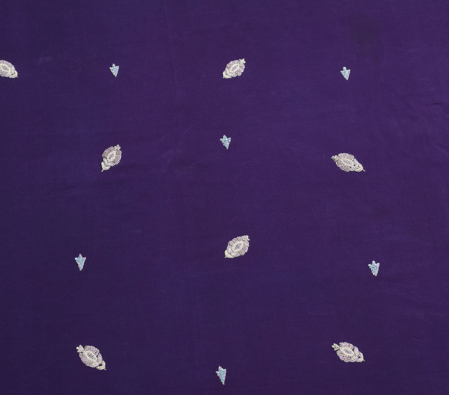 Sushila Vintage Purple Zardozi Work Saree HEAVY Pure Crepe Silk Soft Sari Craft Fabric