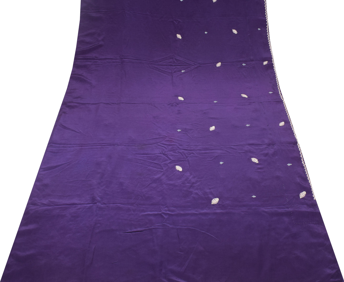 Sushila Vintage Purple Zardozi Work Saree HEAVY Pure Crepe Silk Soft Sari Craft Fabric