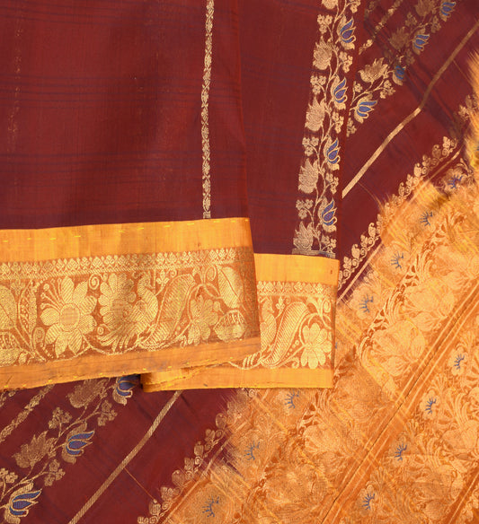 Sushila Vintage Kanchipuram Maroon Saree Pure Silk Brocade HEAVY Sari Fabric