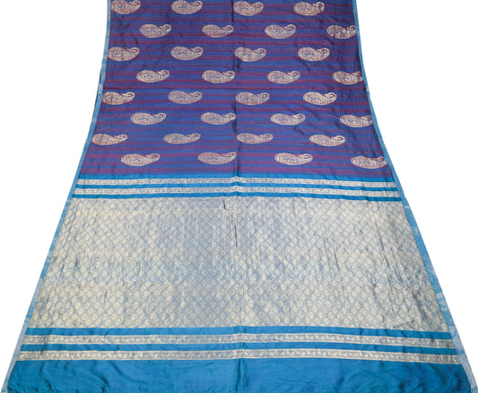 Sushila Vintage Turquoise Blue Saree Pire Silk Woven Soft Sari Craft Fabric