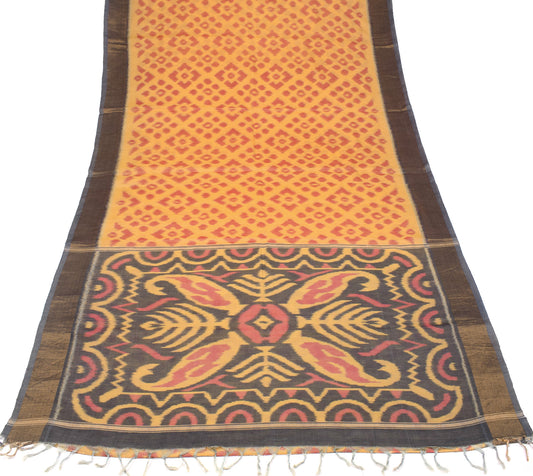 Sushila Vintage Light Orange Saree Pure Cotton Silk Pochampally Ikat Sari Fabric