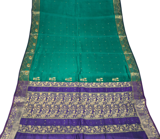 Sushila Vintage Kanchipuram Pure Silk Saree Teal Green Pure Silk HEAVY Sari Fabric
