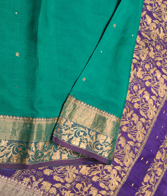 Sushila Vintage Kanchipuram Pure Silk Saree Teal Green Pure Silk HEAVY Sari Fabric