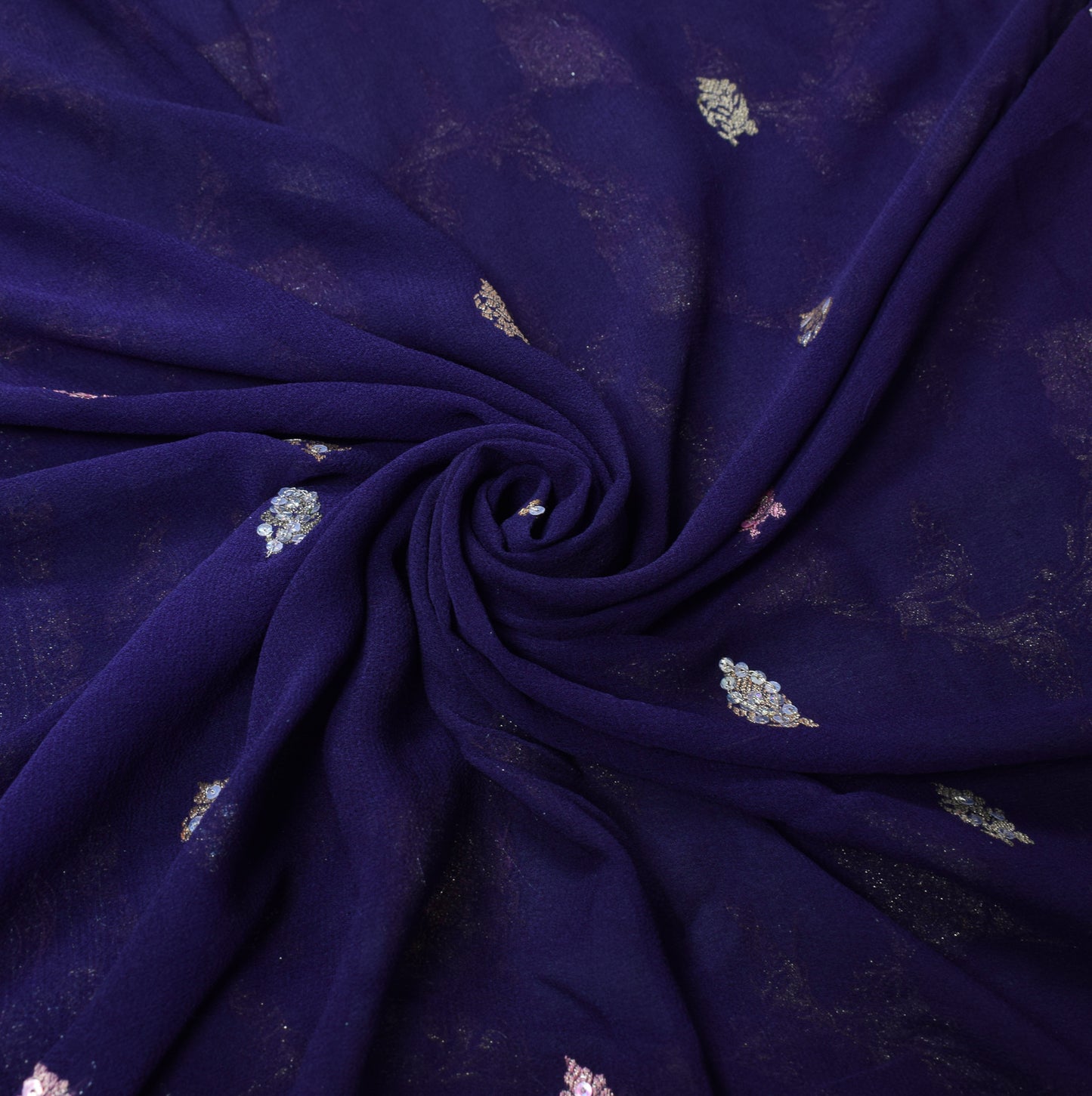 Sushila Vintage Banarasi Brocade Saree Pure Georgette Purple 5YD Sari Fabric