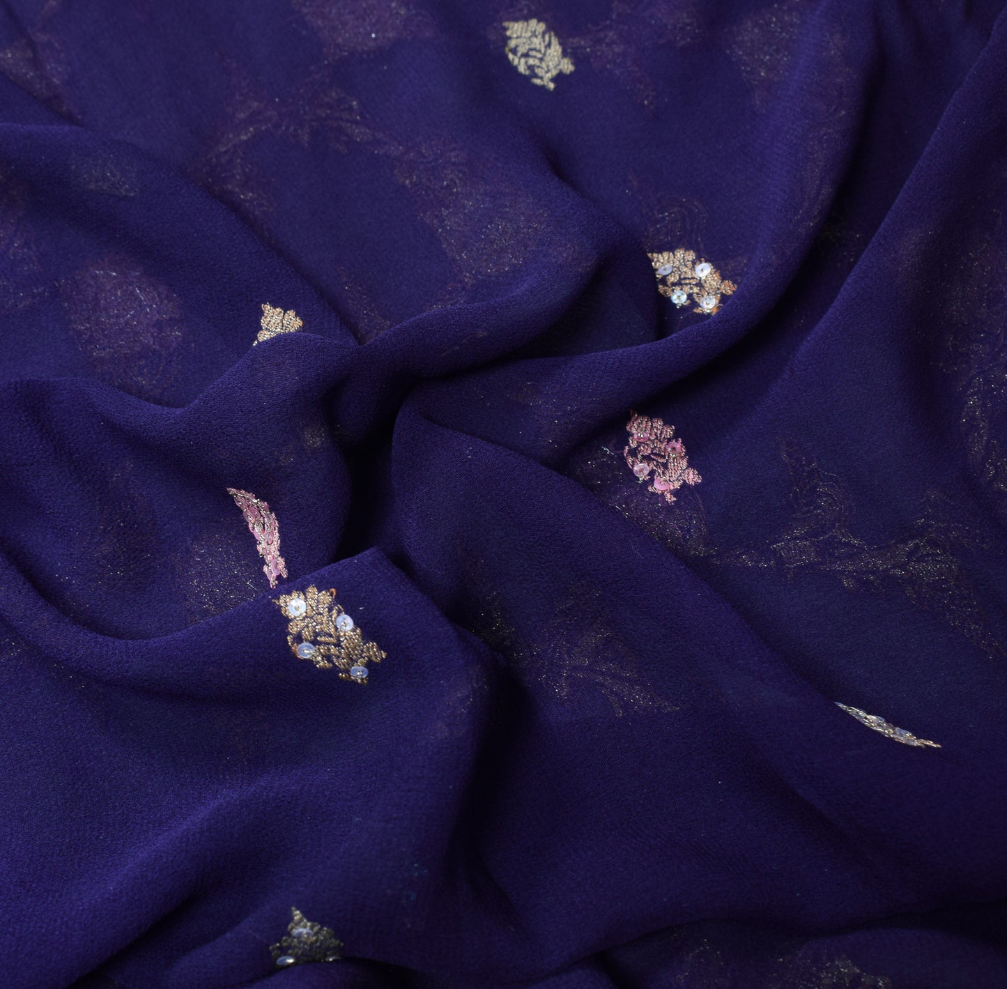 Sushila Vintage Banarasi Brocade Saree Pure Georgette Purple 5YD Sari Fabric