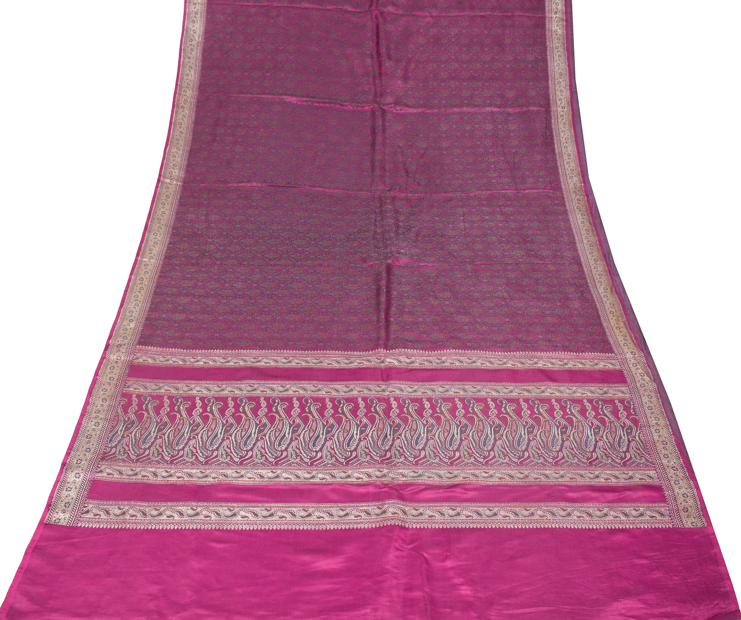 Sushila Vintage Banarasi Brocade Magenta Saree Pure Satin Silk HEAVY Sari Fabric
