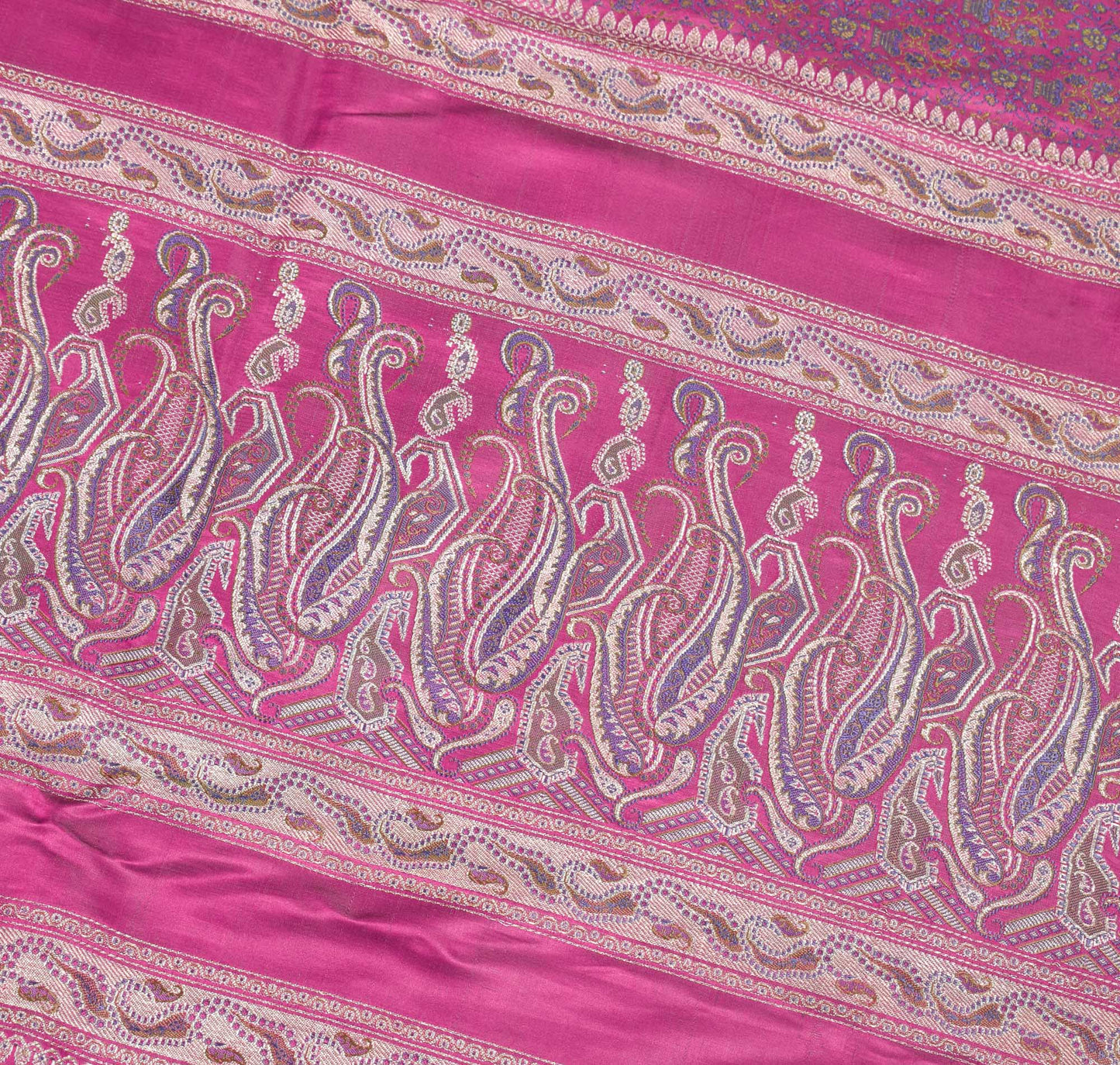 Sushila Vintage Banarasi Brocade Magenta Saree Pure Satin Silk HEAVY Sari Fabric