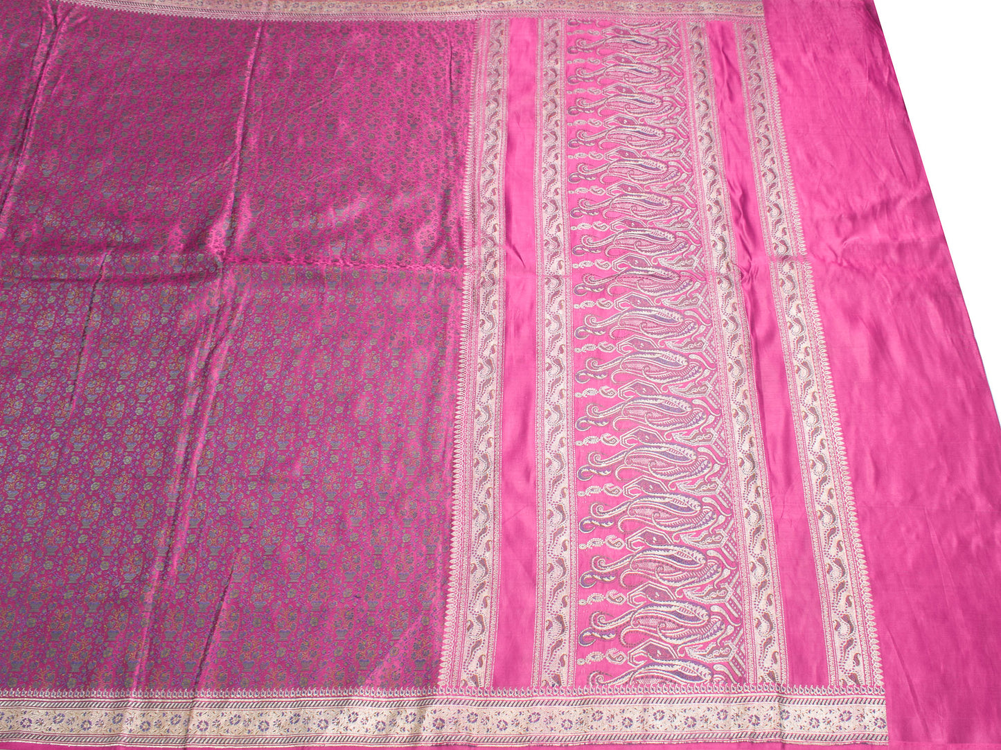 Sushila Vintage Banarasi Brocade Magenta Saree Pure Satin Silk HEAVY Sari Fabric