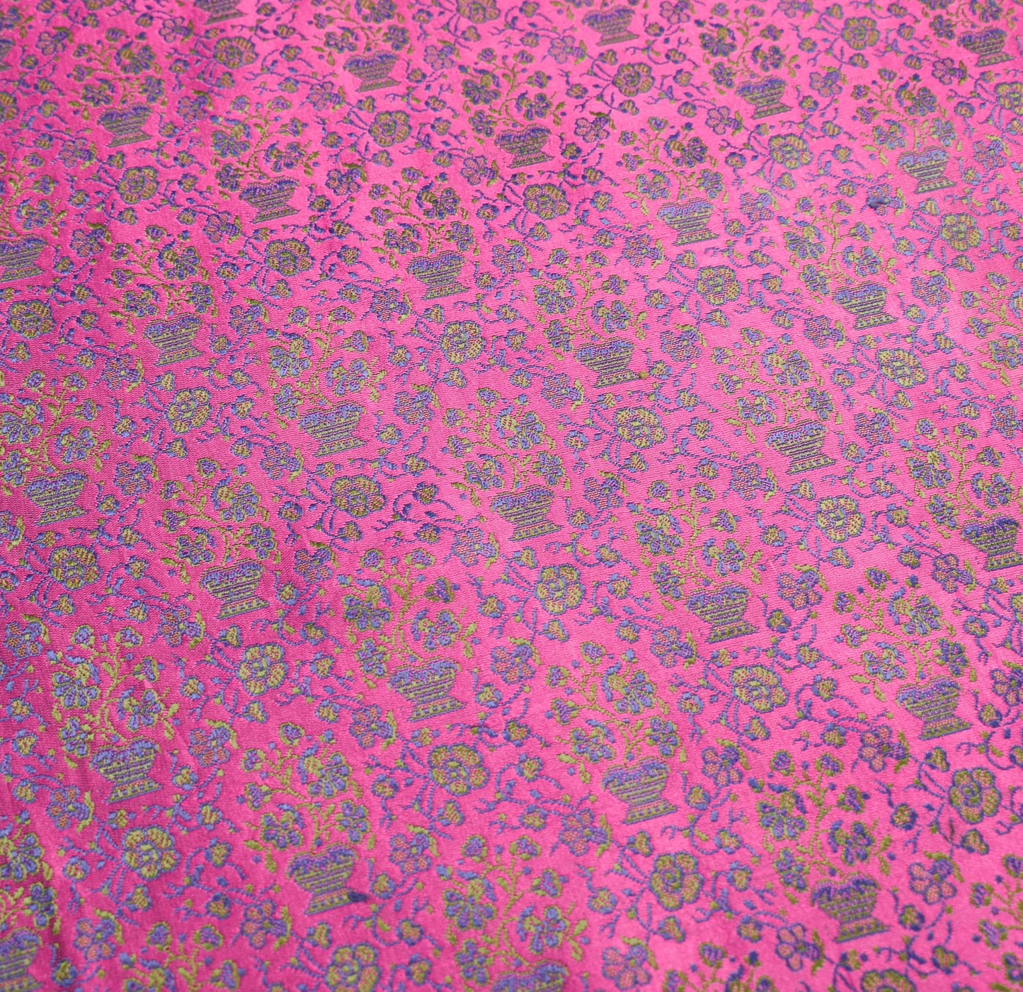 Sushila Vintage Banarasi Brocade Magenta Saree Pure Satin Silk HEAVY Sari Fabric