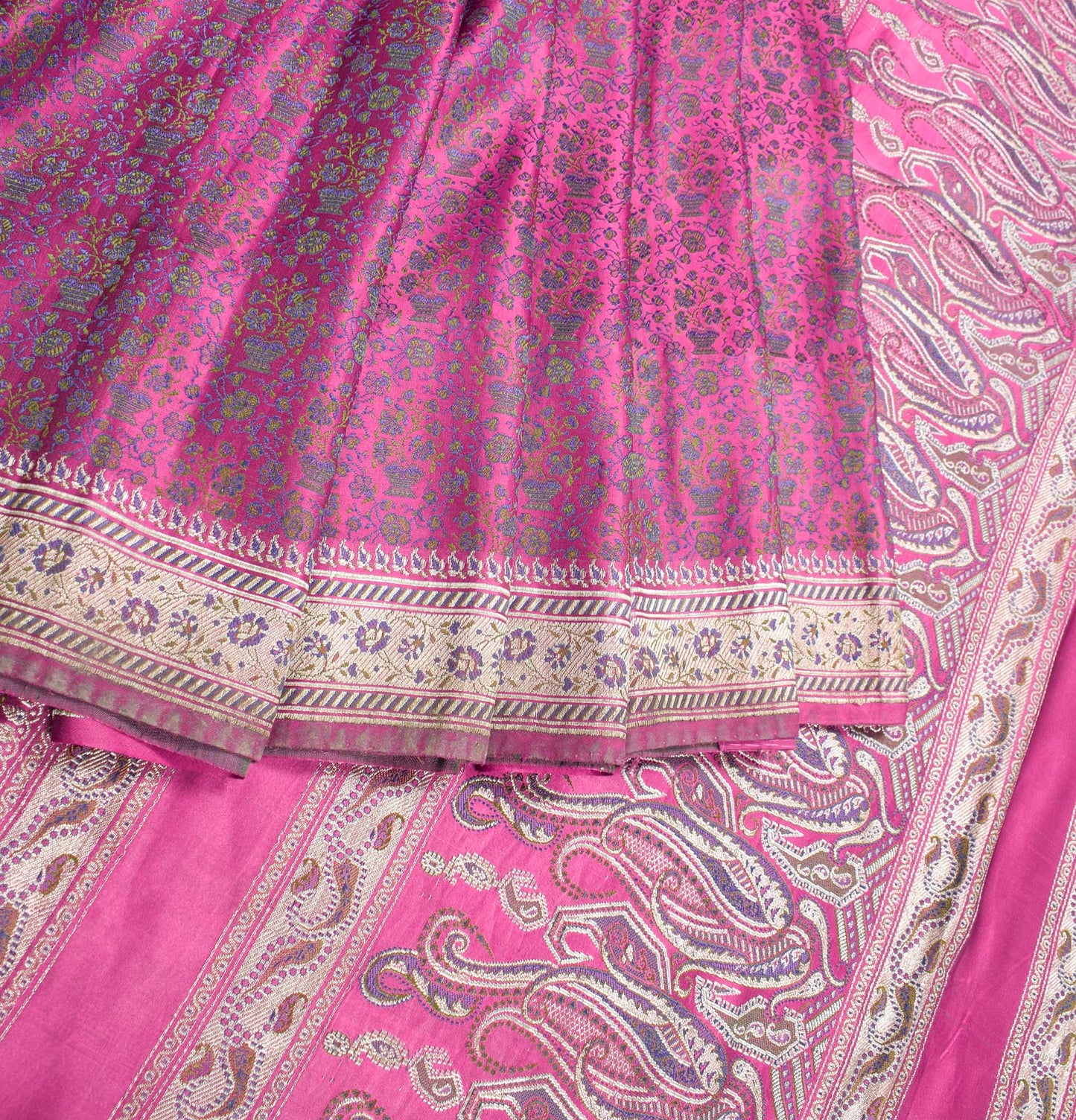 Sushila Vintage Banarasi Brocade Magenta Saree Pure Satin Silk HEAVY Sari Fabric
