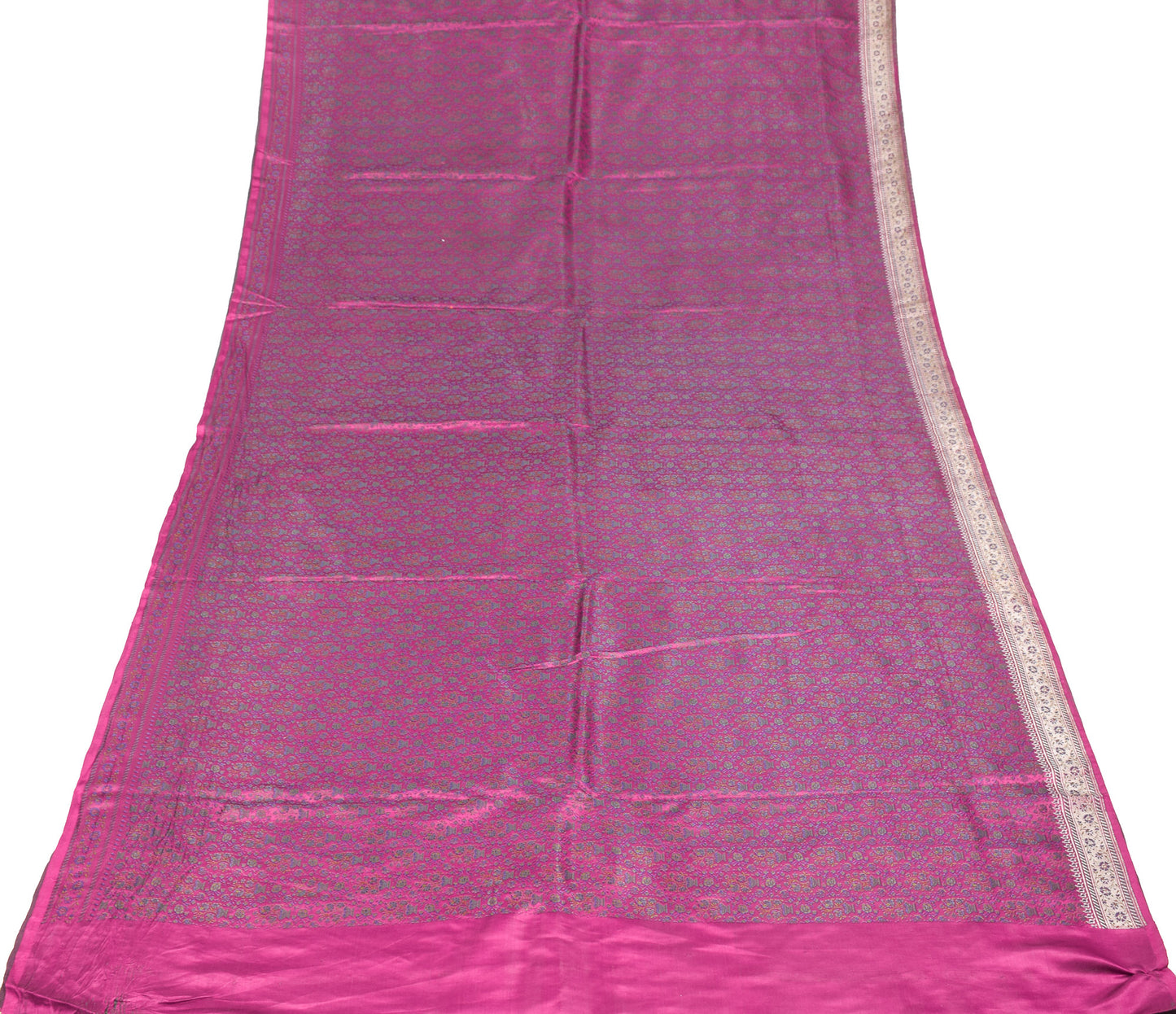 Sushila Vintage Banarasi Brocade Magenta Saree Pure Satin Silk HEAVY Sari Fabric