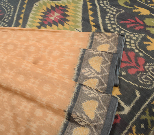 Sushila Vintage Peach Pochampally Ikat Saree Pure Cotton Silk Peach Sari Fabric