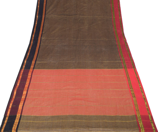 Sushila Vintage Multi-Color Handloom Saree Pure Silk Cotton 6YD Sari With Zari Stripes Fabric