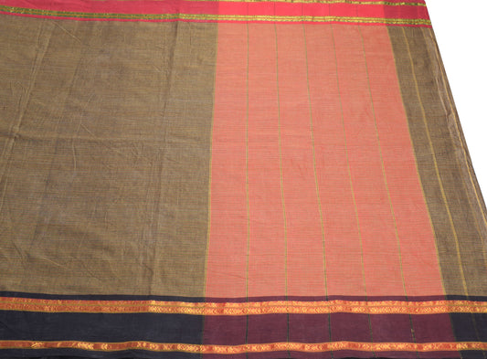 Sushila Vintage Multi-Color Handloom Saree Pure Silk Cotton 6YD Sari With Zari Stripes Fabric