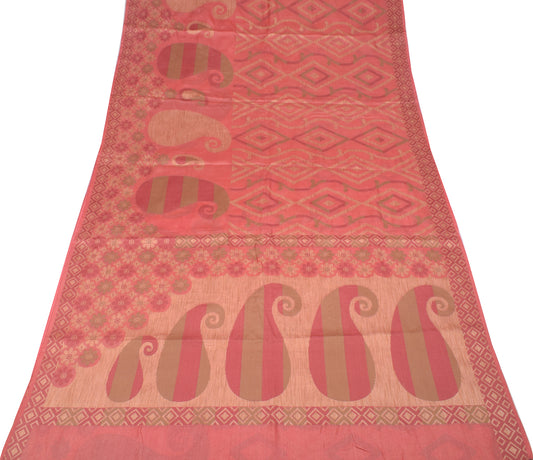 Sushila Vintage Peachy Pink Saree Pure Tussar Silk Woven Sari Craft Fabric