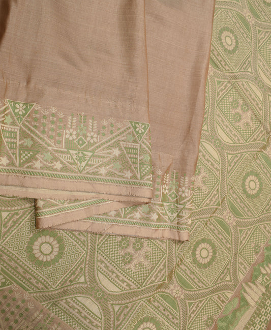 Sushila Vintage Banarasi Woven Saree Pure Silk Brown Sari Craft Fabric