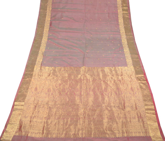 Sushila Vintage Pure Silk Banarasi Style Saree Gold Zari Brocade Red Green Sari