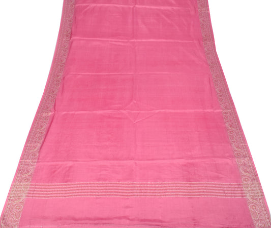 Sushila Vintage Pink Soft Saree Paisley Woven Pure Silk Sari Craft Fabric
