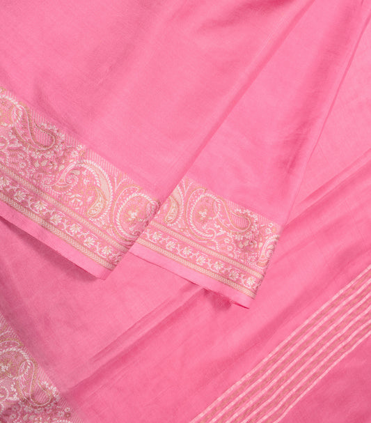 Sushila Vintage Pink Soft Saree Paisley Woven Pure Silk Sari Craft Fabric