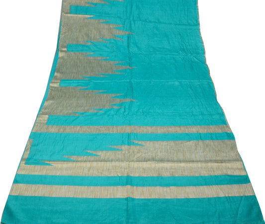 Sushila Vintage Dark Turquoise Saree Pure Silk Temple Border Soft Sari Fabric