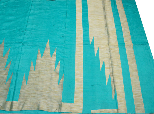 Sushila Vintage Dark Turquoise Saree Pure Silk Temple Border Soft Sari Fabric