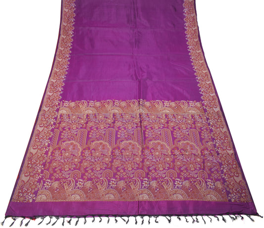 Sushila Vintage Purple Woven Saree 100% Pure Silk Soft Sari Craft Fabric