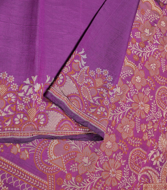 Sushila Vintage Purple Woven Saree 100% Pure Silk Soft Sari Craft Fabric