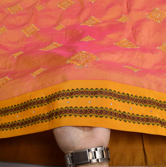 Sushila Vintage Pink Dual Tone Saree Pure Silk Zari Embroidered Sari Craft Fabric