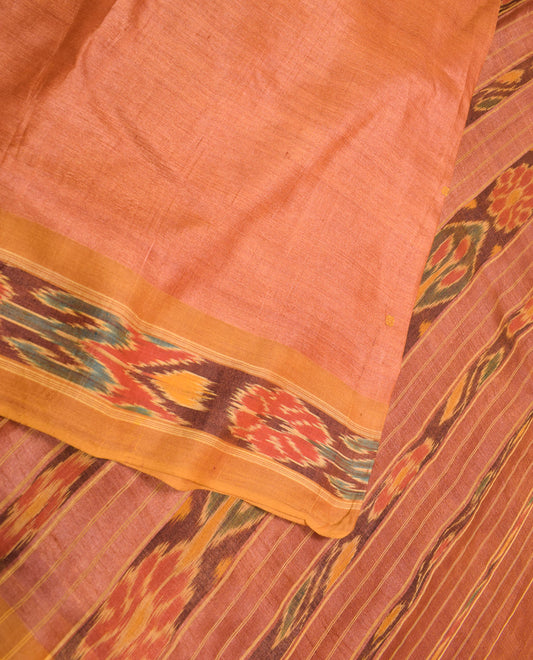 Sushila Vintage Rust Pure Silk Saree Hand Woven Ikat Floral Sambalpuri Sari Fabric