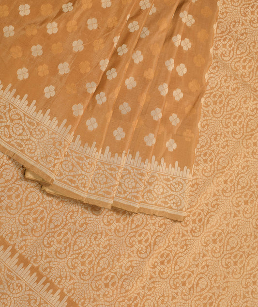 Sushila Vintage Brown Saree Pure Banarasi Silk Floral Woven Soft Sari Fabric