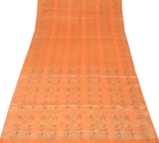 Sushila Vintage Orange Saree Pure Tussar Silk All Over Woven Sari Fabric