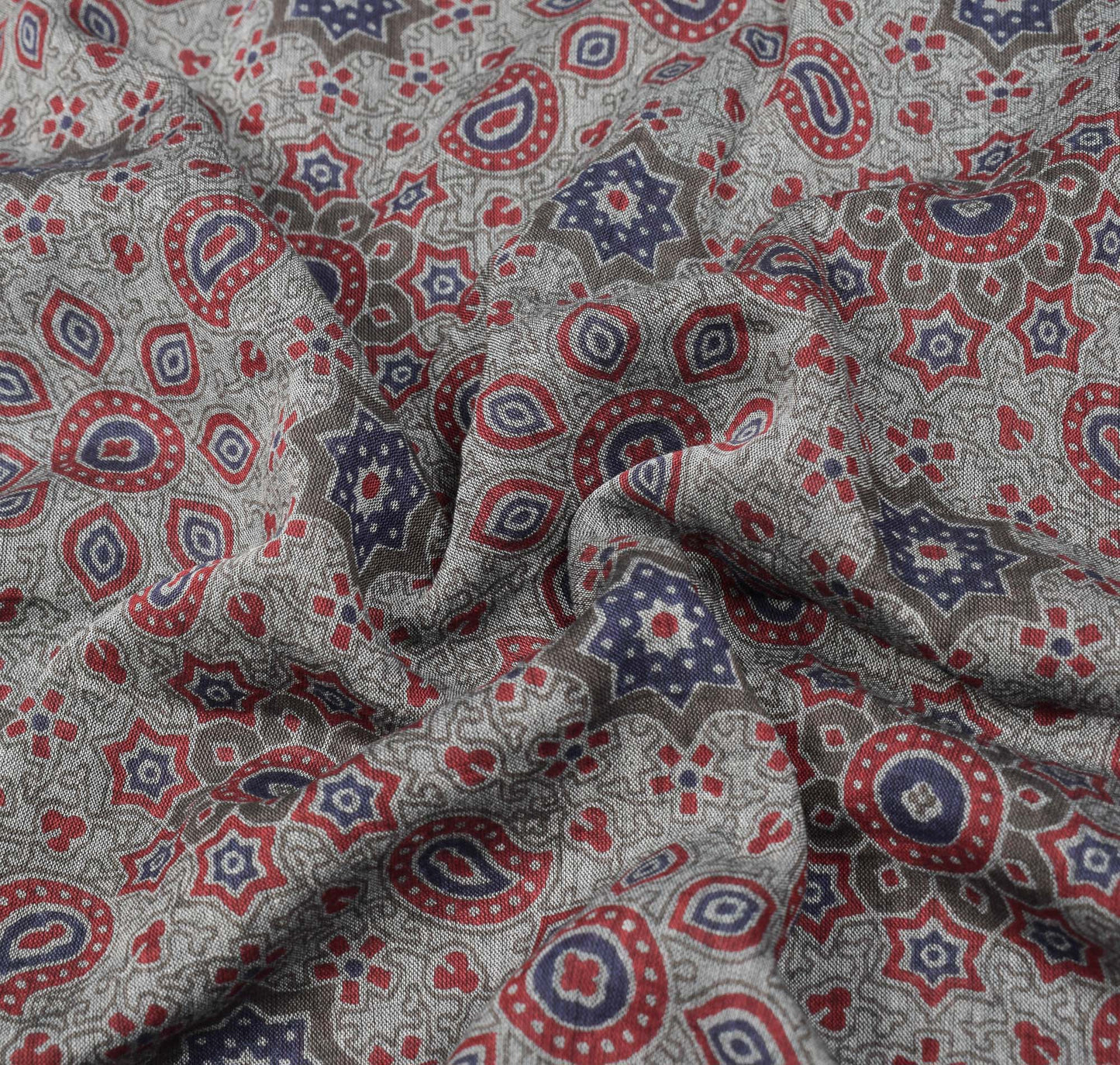 Sushila Vintage Ajrakh Block Print Saree Gray Pure Cotton Printed Soft Craft Fabric