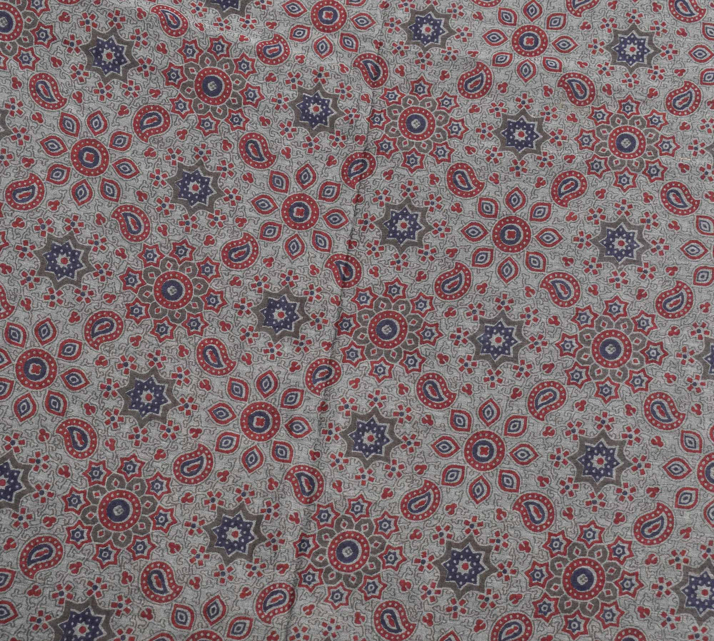 Sushila Vintage Ajrakh Block Print Saree Gray Pure Cotton Printed Soft Craft Fabric
