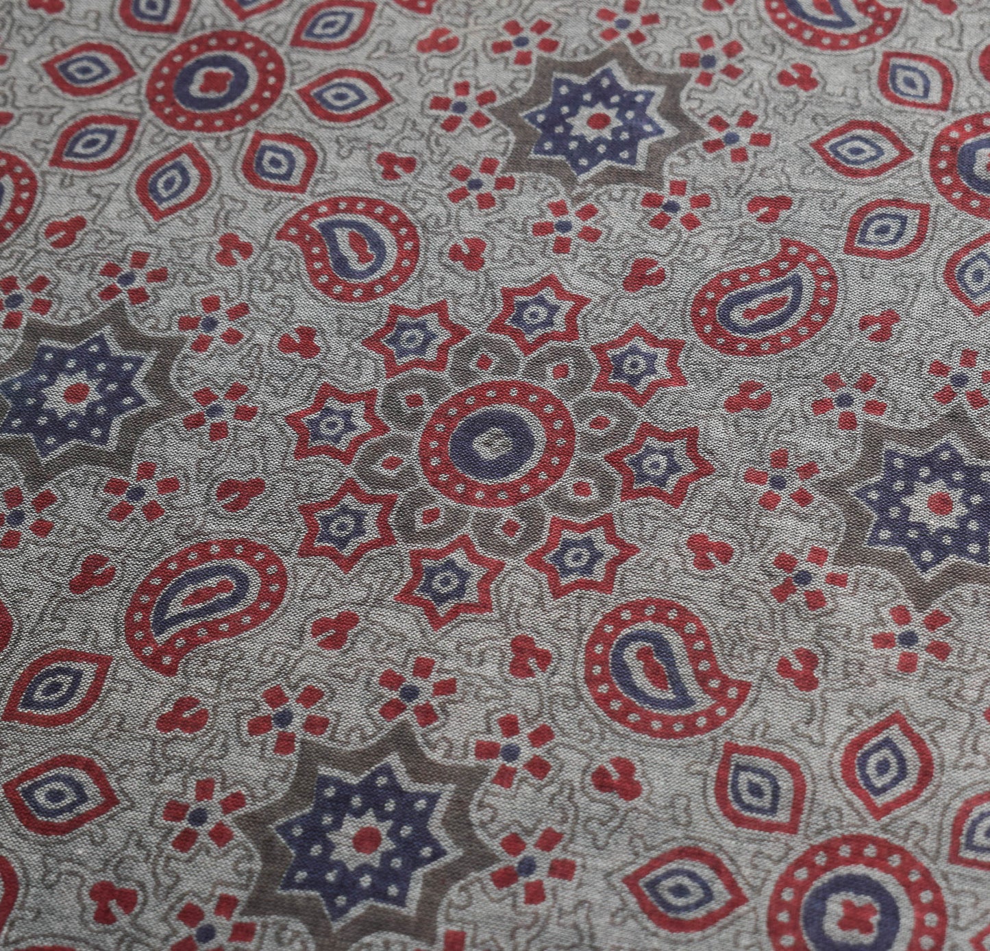 Sushila Vintage Ajrakh Block Print Saree Gray Pure Cotton Printed Soft Craft Fabric