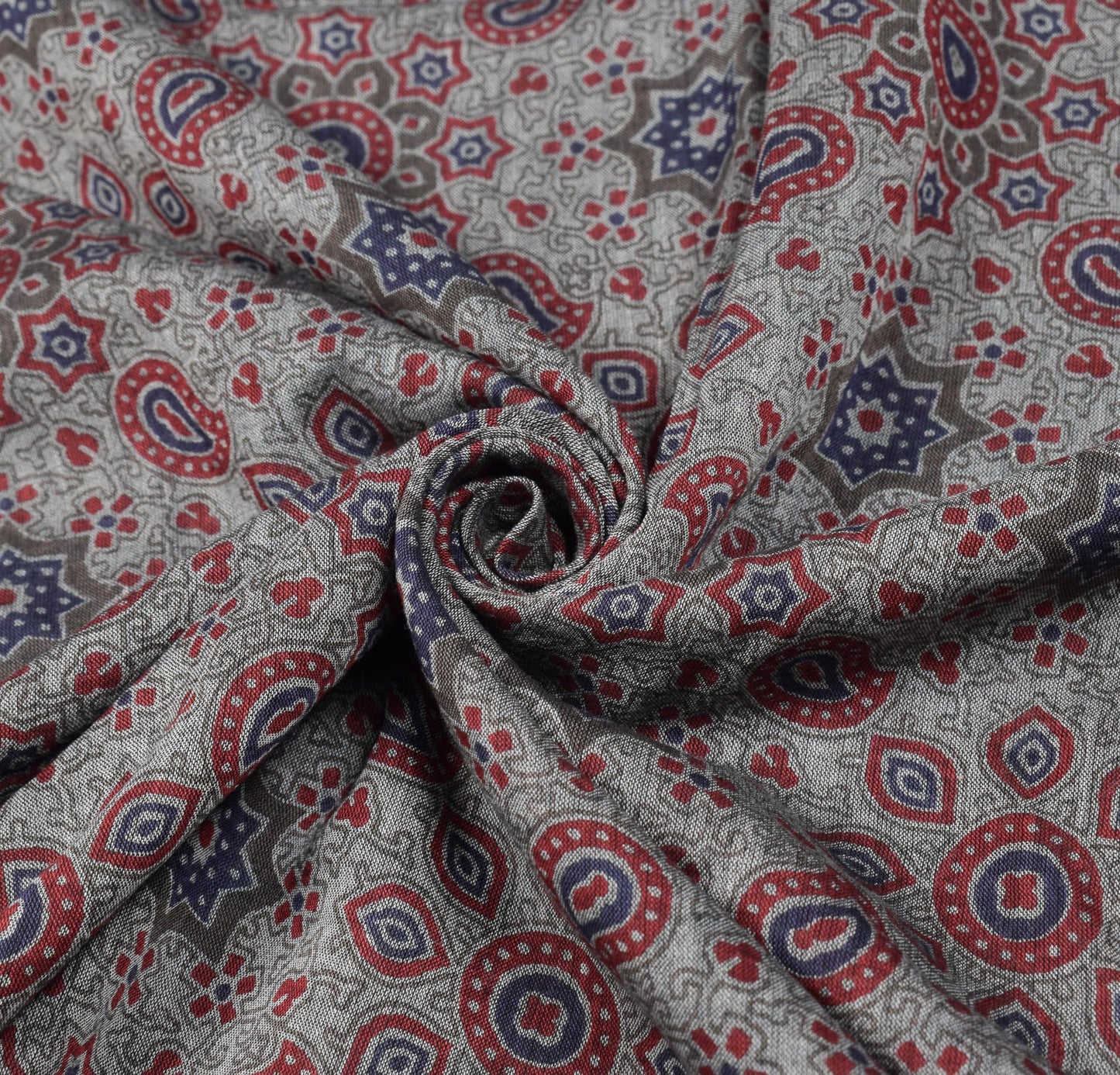 Sushila Vintage Ajrakh Block Print Saree Gray Pure Cotton Printed Soft Craft Fabric