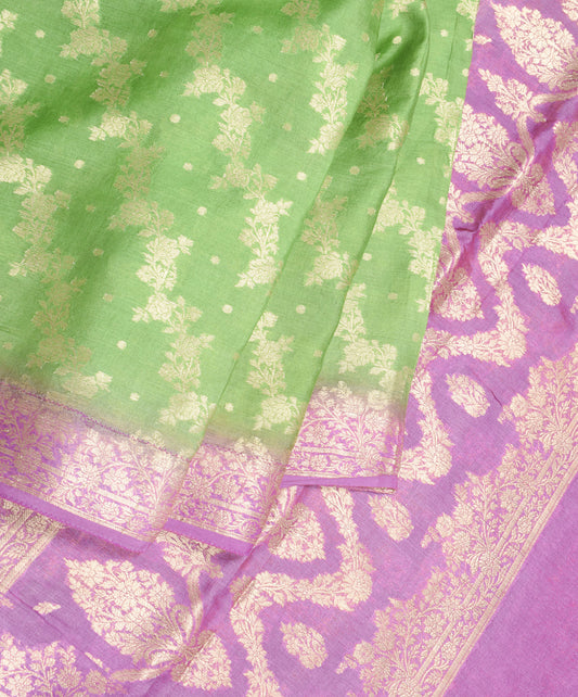 Sushila Vintage Green Saree Zari Woven Pure Tussar Silk Sari Craft Fabric
