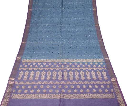 Sushila Vintage Gray Saree Pure Silk Embroidered with Gold Zari Brocade Sari Fabric
