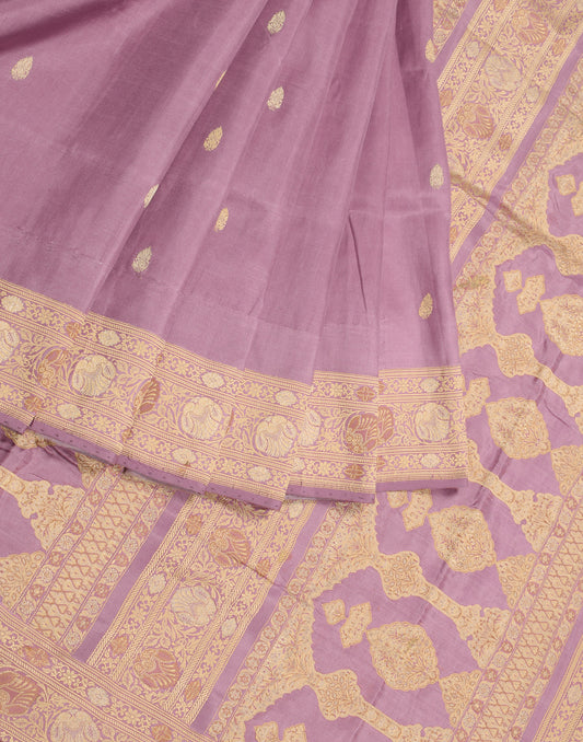 Sushila Vintage Handloom Banarasi Saree Mauve Pure Silk Woven Soft Sari Fabric