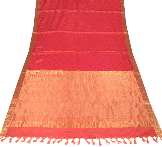 Sushila Vintage Kanchipuram Magenta Saree Pure Silk Gold Zari Brocade Sari Fabric