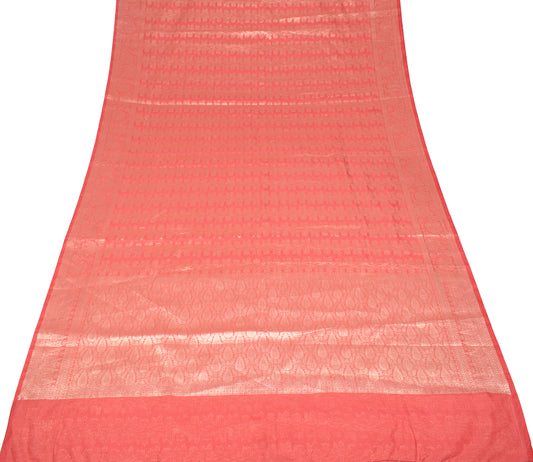 Sushila Vintage Peach Beige Saree All Over Woven Art Silk Sari Craft Fabric