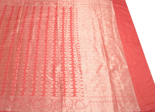 Sushila Vintage Peach Beige Saree All Over Woven Art Silk Sari Craft Fabric