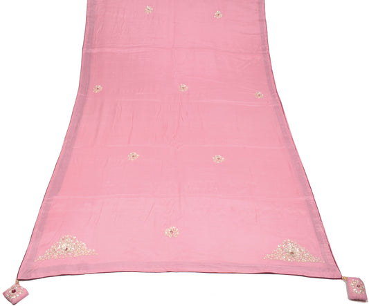 Sushila Vintage Pink Saree Pure Silk Sequins Embellish Soft 6YD Sari Craft Fabric