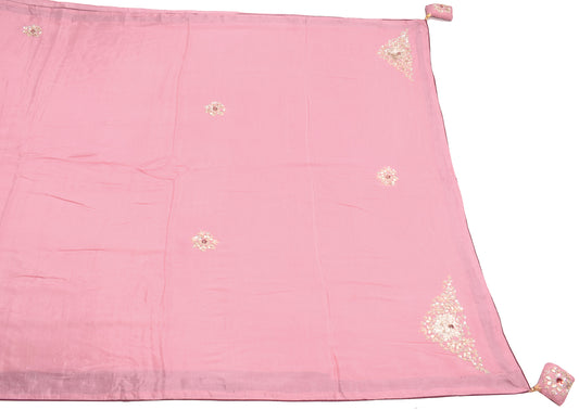Sushila Vintage Pink Saree Pure Silk Sequins Embellish Soft 6YD Sari Craft Fabric