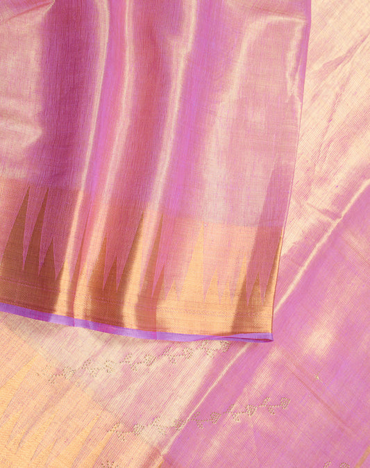 Sushila Vintage Gold Metallic Art Tissue Saree Purple Woven 6YD Sari Craft Fabric