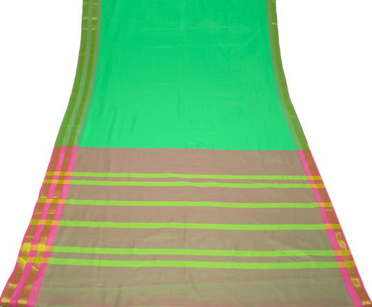 Sushila Vintage Vibrant Green Saree Stripes Woven Art Silk 6YD Sari Blouse Fabric