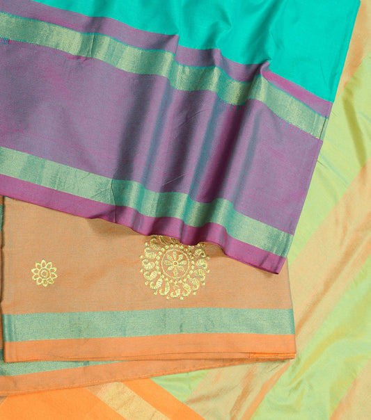 Sushila Vintage Aqua Green Saree Woven Embroidered Art Silk 6YD Sari Craft Fabric