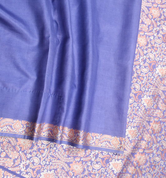 Sushila Vintage Blue Saree Resham Woven Pure Silk Sari 6YD Soft Craft Fabric